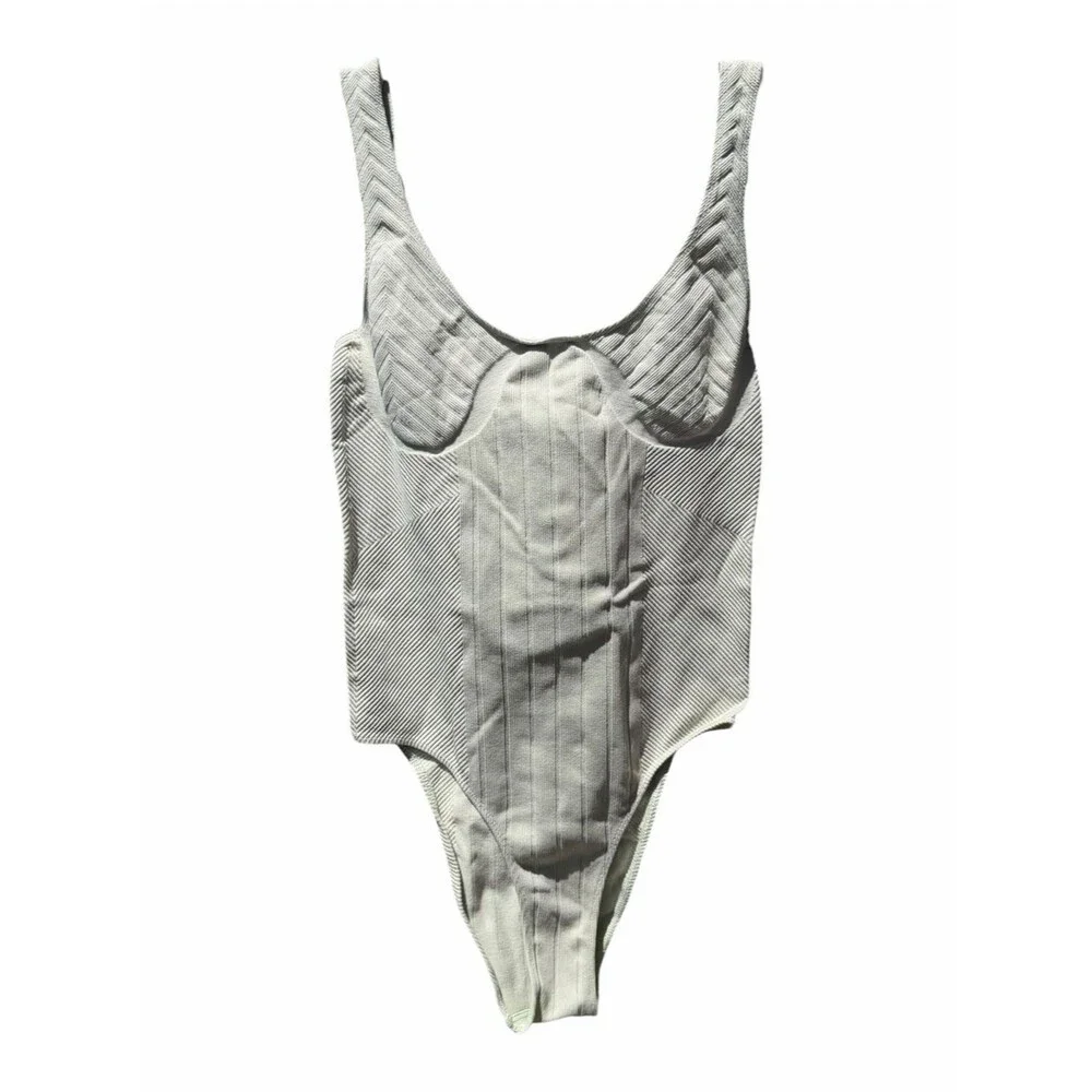 Anthropologie Mint Ribbed One Piece Swimsuit Sage Green Small Bodysuit Minimal